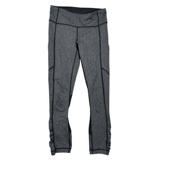 lululemon Pace Rival Crop Womens Size 4 Black Pattern Herringbone Run Workout - Picture 1 of 10